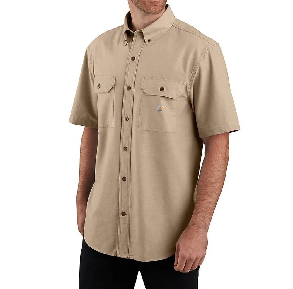 Carhartt Mens XL Tall Khaki Chambray Workwear Button Up Classic Relaxed Fit